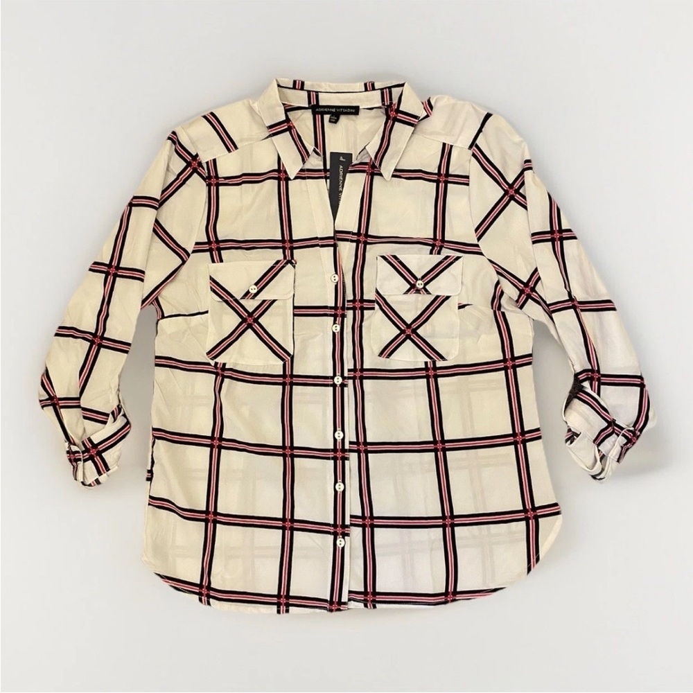 Adrienne Vittadini Women's Long Sleeves Button Up Top Roll Tab Sleeve Size L NWT